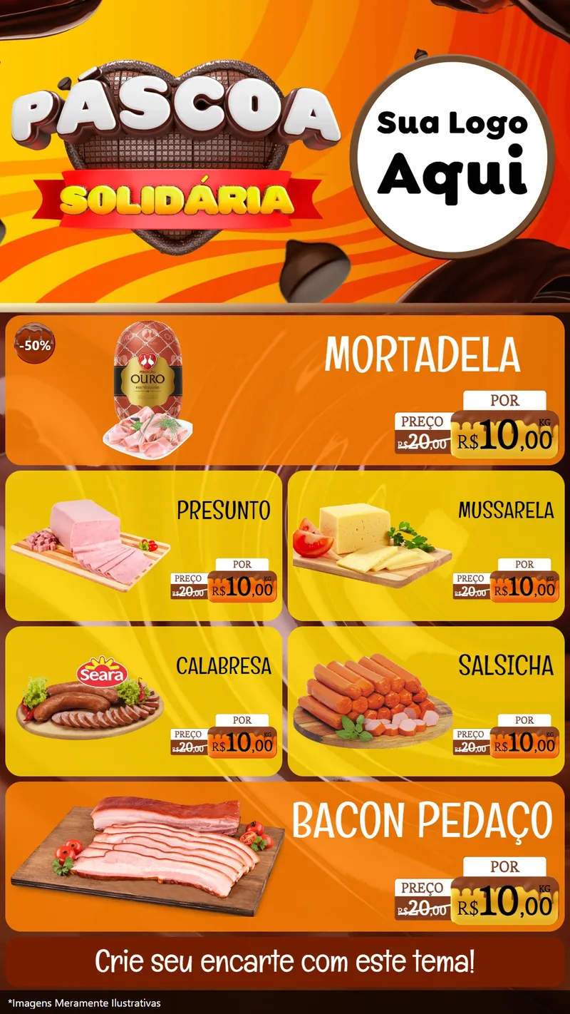 Modelo de TV para TV Vertical com o tema Páscoa Solidária para Frios e Laticínios
