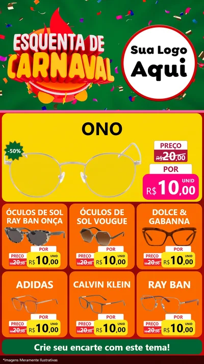 Modelo de Rede Social para Stories com o tema Esquenta de Carnaval para Óticas