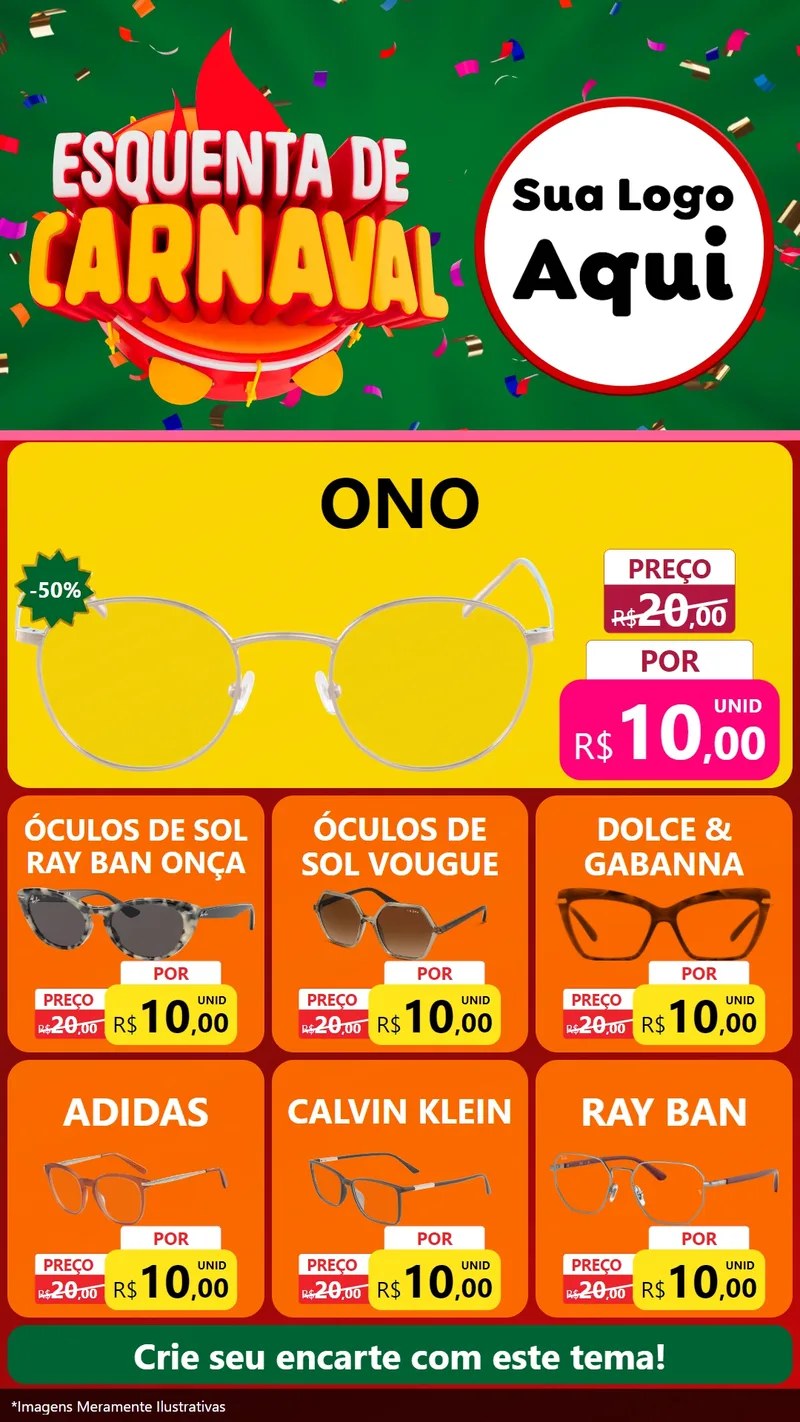 Modelo de Rede Social para Stories com o tema Esquenta de Carnaval para Óticas