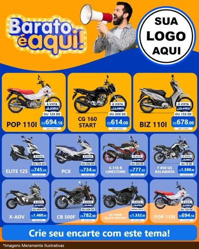 Modelo de Rede Social para Feed Instagram com o tema Barato é aqui para Concessionaria de Motos