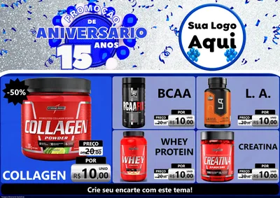Modelo de Encarte para Encarte A4 Horizontal com o tema Promoção de Aniversário - 15 Anos para Suplementos alimentares