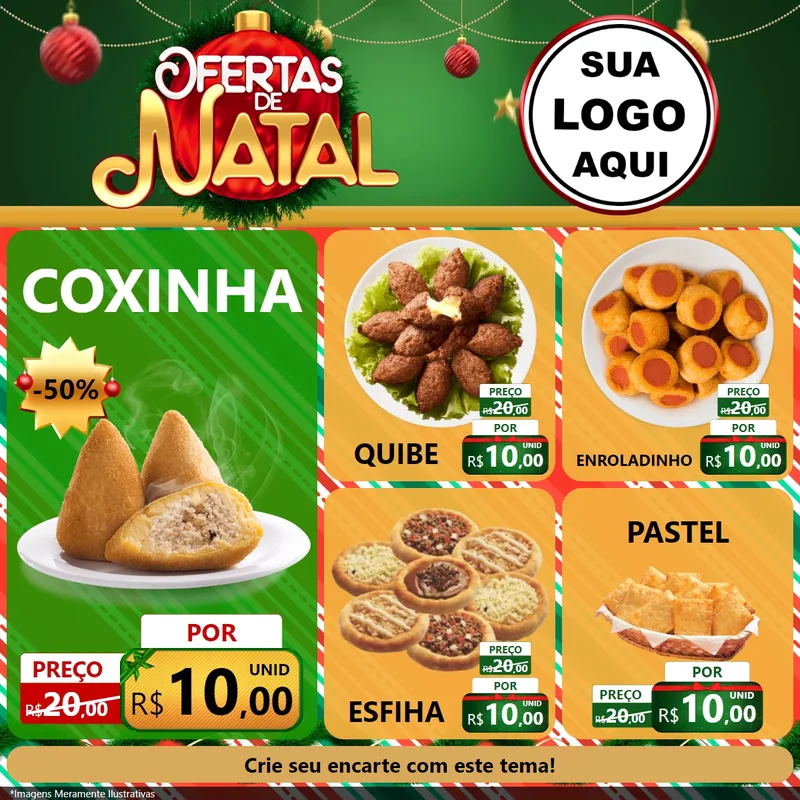 Modelo de Rede Social para Feed Facebook com o tema Ofertas de Natal para Salgadaria
