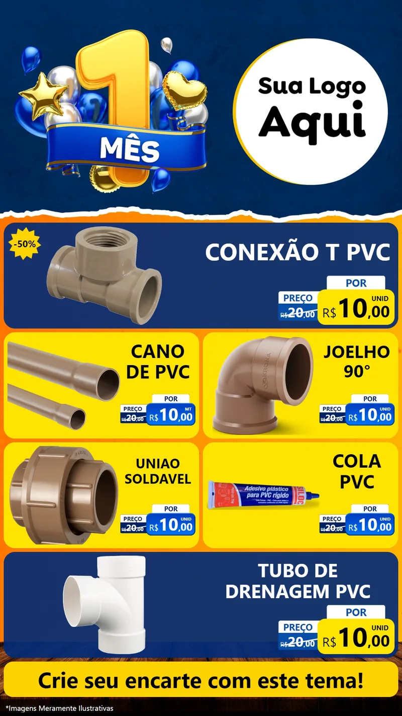 Modelo de TV para TV Vertical com o tema Um Mês de Aniversário para Tubos e conexões