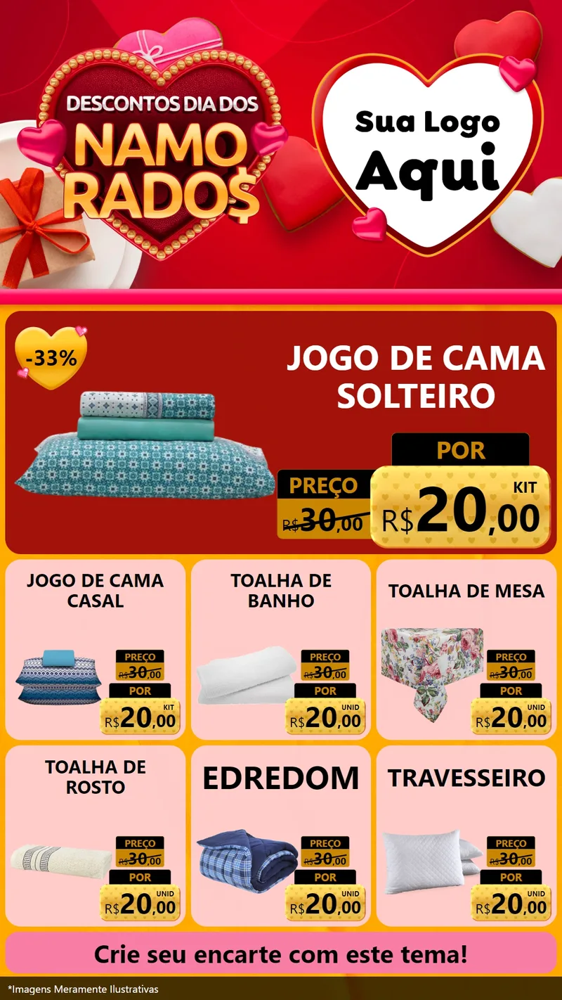 Modelo de Rede Social para Stories com o tema Descontos Dia dos Namorados para Cama, Mesa e Banho