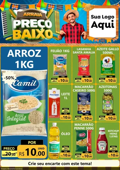 Modelo de Encarte para Encarte A4 Vertical com o tema Arraiá de Preço Baixo - Junina para Supermercado