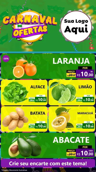 Modelo de TV para TV Vertical com o tema Carnaval de Ofertas para Hortifrúti