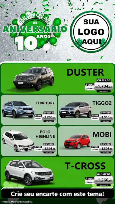 Modelo de TV para TV Vertical com o tema Promoção de Aniversário - 10 Anos para Concessionaria de Carros