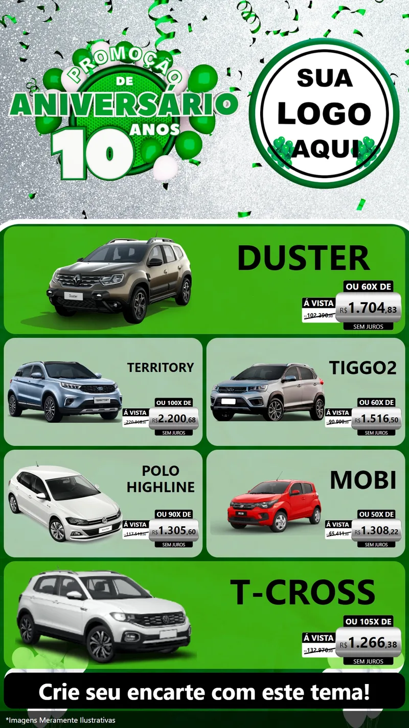 Modelo de TV para TV Vertical com o tema Promoção de Aniversário - 10 Anos para Concessionaria de Carros