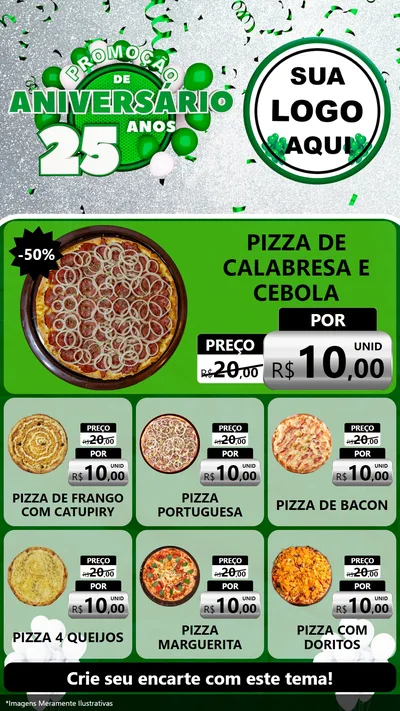 Modelo de Rede Social para Stories com o tema Promoção de Aniversário - 25 Anos para Pizzaria