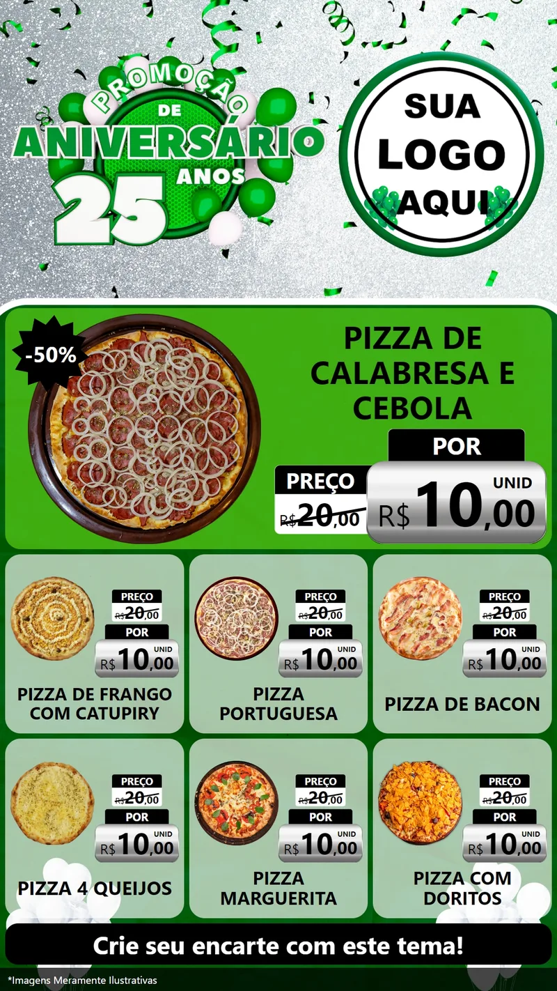 Modelo de Rede Social para Stories com o tema Promoção de Aniversário - 25 Anos para Pizzaria