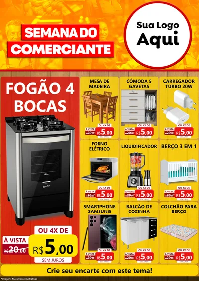 Modelo de Encarte para Encarte A4 Vertical com o tema Semana do Comerciante para Móveis e Eletro