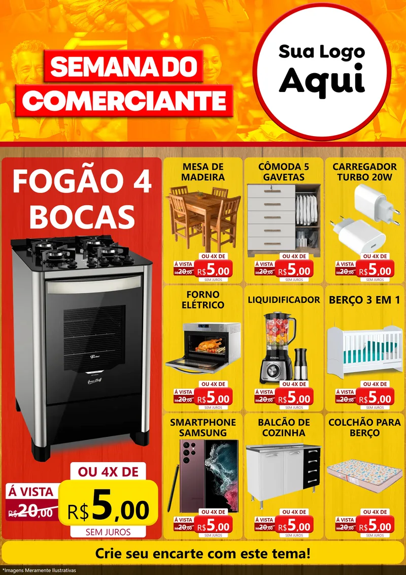 Modelo de Encarte para Encarte A4 Vertical com o tema Semana do Comerciante para Móveis e Eletro