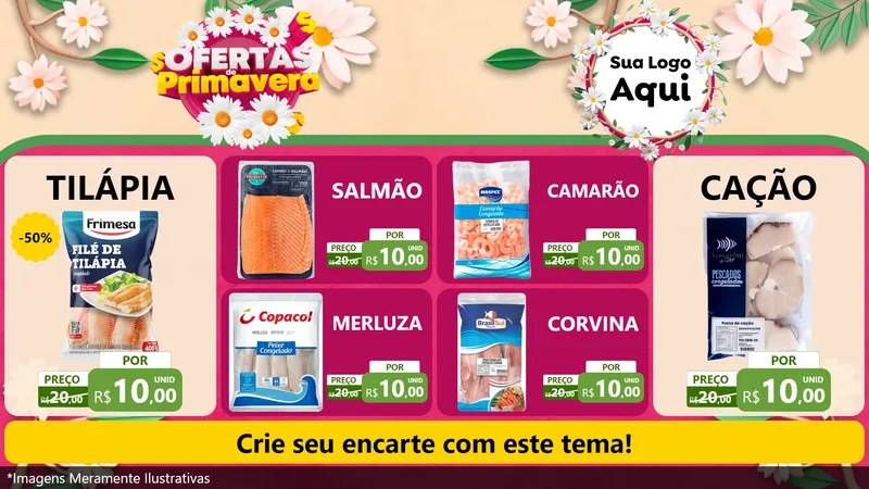 Modelo de TV para TV Horizontal com o tema Ofertas de Primavera para Peixaria