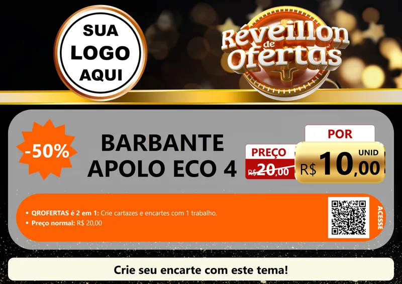 Modelo de Cartaz para Cartaz A4 Horizontal com o tema Réveillon de Ofertas para Armarinho e Aviamentos