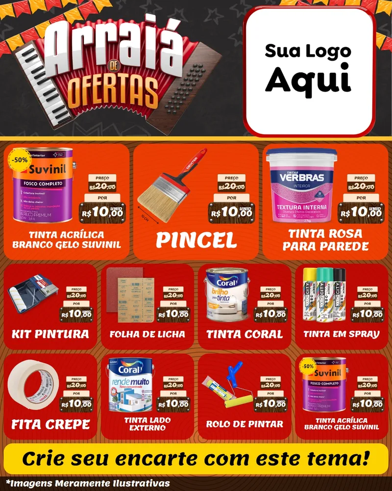 Modelo de Rede Social para Feed Instagram com o tema Arraiá de Ofertas - Junina para Tintas e Ferramentas