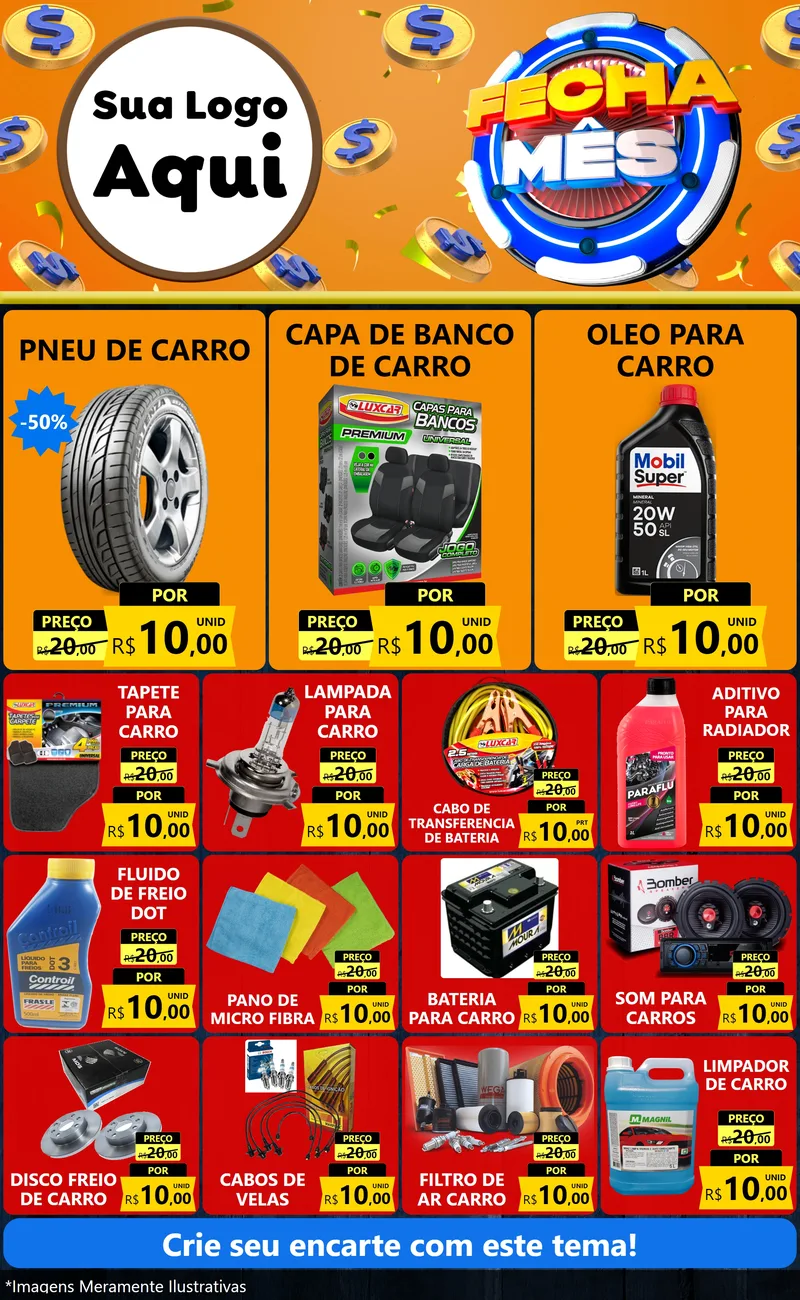 Modelo de Encarte para Encarte Grande com o tema Fecha Mês para Auto peças