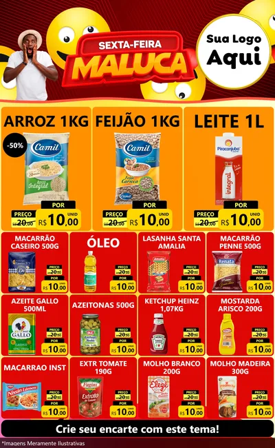 Modelo de Encarte para Encarte Grande com o tema Sexta-feira Maluca para Supermercado