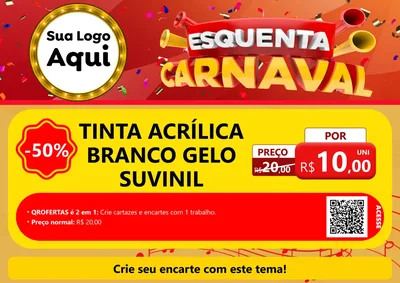 Modelo de Cartaz para Cartaz A4 Horizontal com o tema Esquenta Carnaval para Tintas e Ferramentas