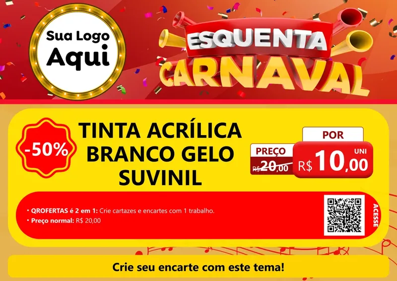 Modelo de Cartaz para Cartaz A4 Horizontal com o tema Esquenta Carnaval para Tintas e Ferramentas