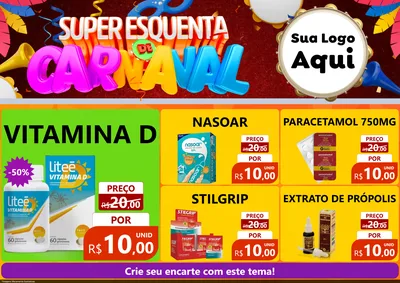 Modelo de Encarte para Encarte A4 Horizontal com o tema Super Esquenta de Carnaval para Farmácia