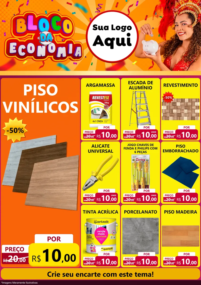 Modelo de Encarte para Encarte A4 Vertical com o tema Bloco da Economia para Material para Construção
