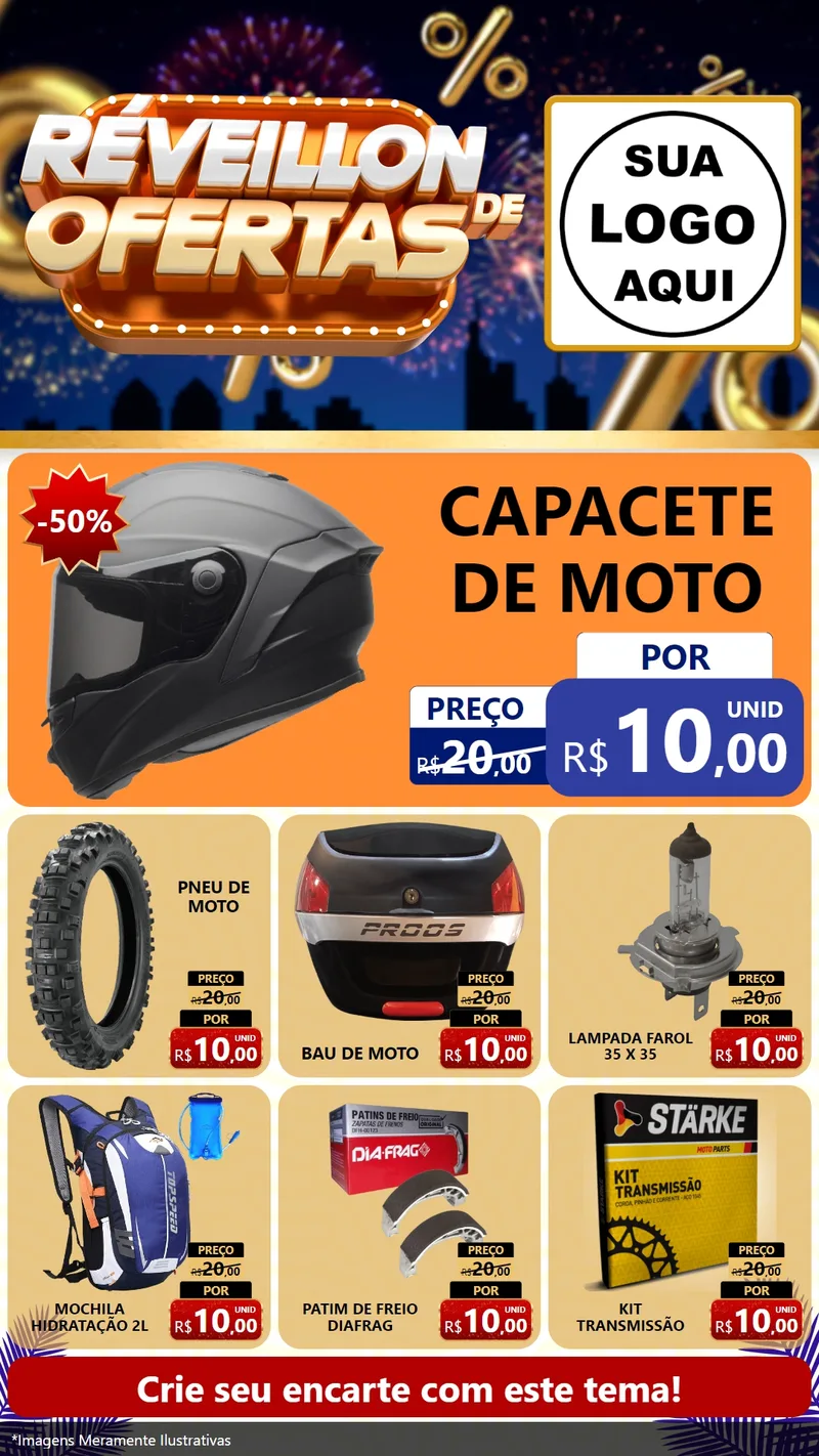 Modelo de Rede Social para Stories com o tema Réveillon de Ofertas para Moto peças