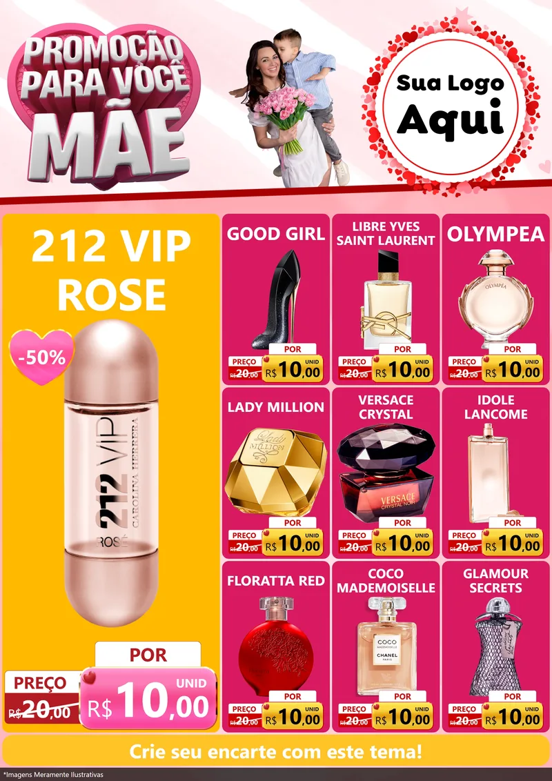 Modelo de Encarte para Encarte A4 Vertical com o tema Promoção Para Você Mãe para Perfumes