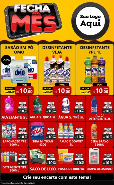 Modelo de Encarte para Encarte Grande com o tema Fecha Mês para Produtos de Limpeza