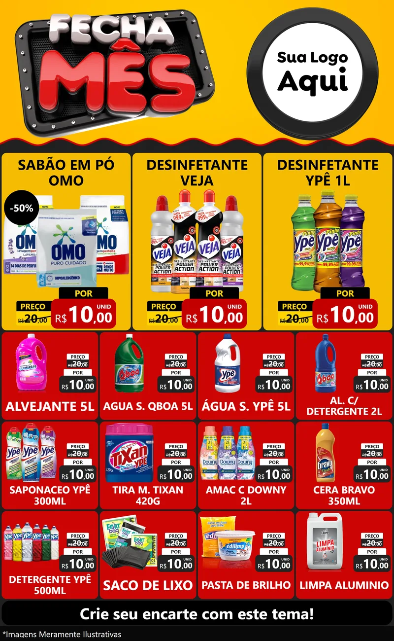Modelo de Encarte para Encarte Grande com o tema Fecha Mês para Produtos de Limpeza