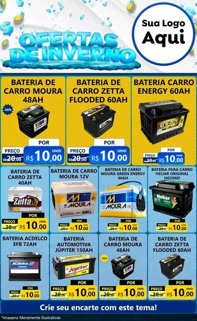 Modelo de Encarte para Encarte Grande com o tema Ofertas de Inverno para Baterias Elétricas