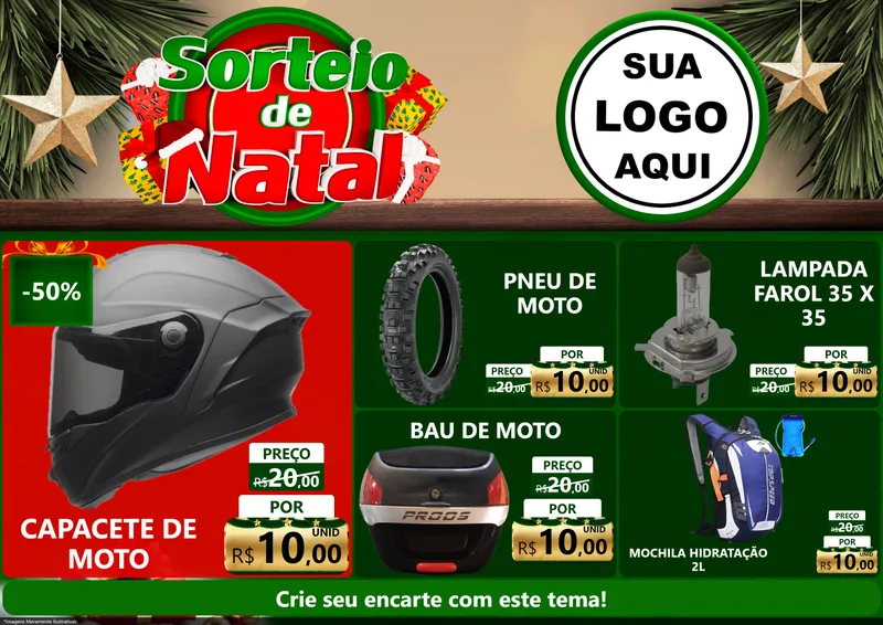 Modelo de Encarte para Encarte A4 Horizontal com o tema Sorteio de Natal para Moto peças