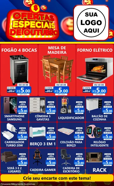 Modelo de Encarte para Encarte Grande com o tema Ofertas Especiais de Outubro para Móveis e Eletro
