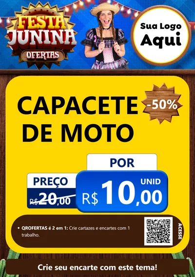 Modelo de Cartaz para Cartaz A4 Vertical com o tema Festa Junina Ofertas para Moto peças