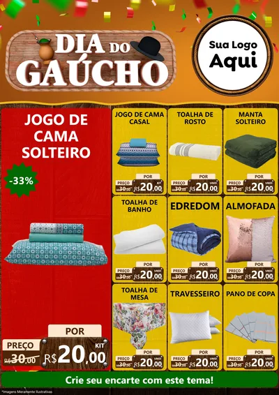 Modelo de Encarte para Encarte A4 Vertical com o tema Dia do Gaúcho para Cama, Mesa e Banho