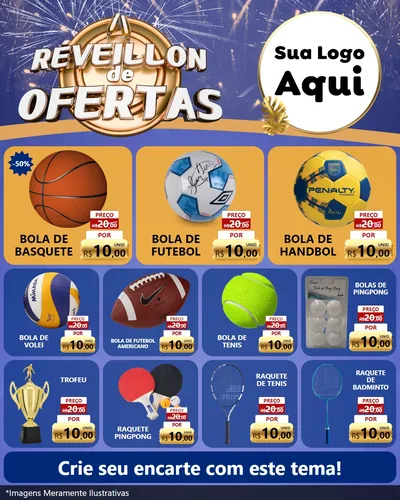 Modelo de Rede Social para Feed Instagram com o tema Réveillon de Ofertas para Artigos Esportivos