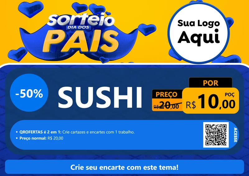 Modelo de Cartaz para Cartaz A4 Horizontal com o tema Sorteio Dia dos Pais para Comida japonesa