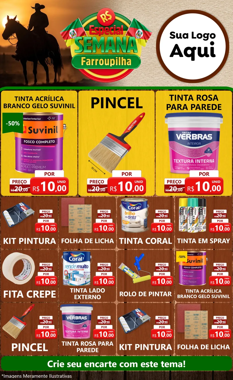 Modelo de Encarte para Encarte Grande com o tema Especial Semana Farroupilha para Tintas e Ferramentas