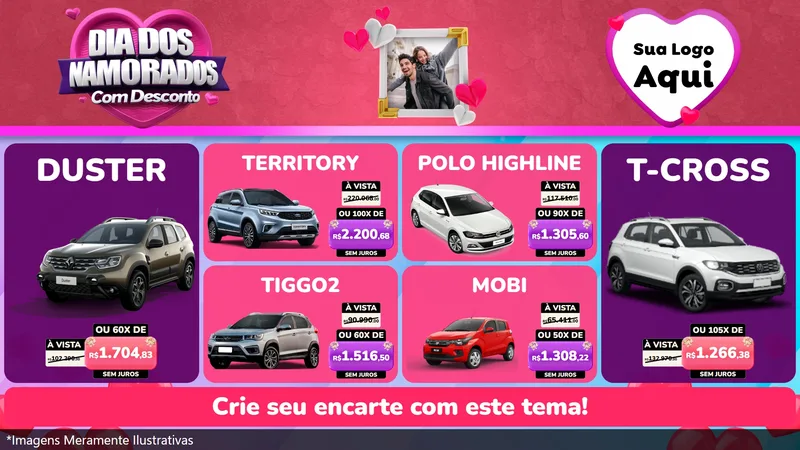 Modelo de TV para TV Horizontal com o tema Dia Dos Namorados Com Desconto para Concessionaria de Carros