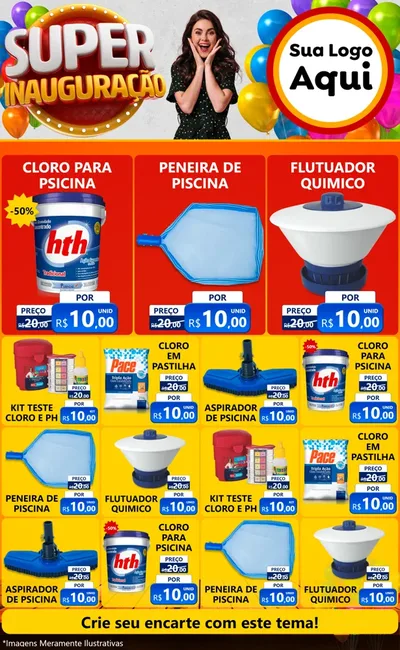 Modelo de Encarte para Encarte Grande com o tema Super Inauguração para Produtos para Piscina