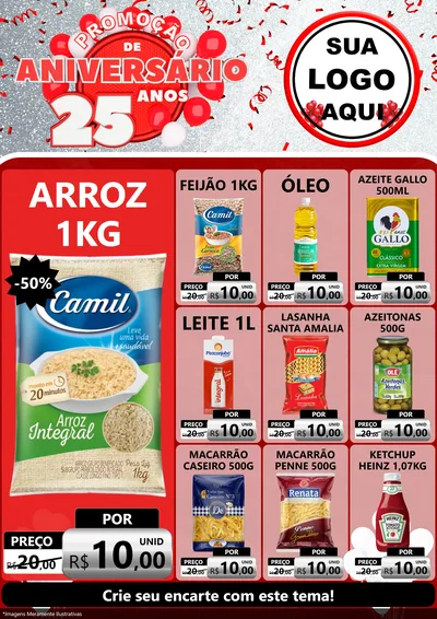 Modelo de Encarte para Encarte A4 Vertical com o tema Promoção de Aniversário - 25Anos para Supermercado