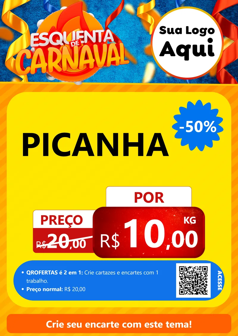 Modelo de Cartaz para Cartaz A4 Vertical com o tema Esquenta de Carnaval para Açougue