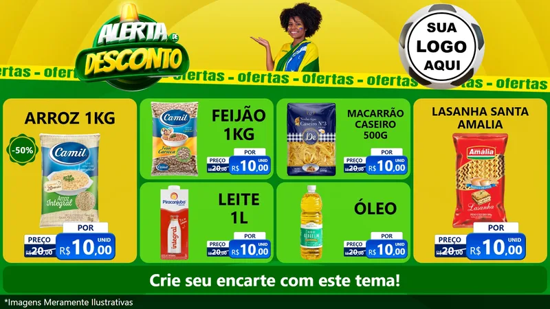 Modelo de TV para TV Horizontal com o tema Alerta de Desconto para Supermercado