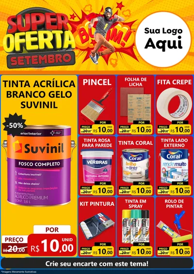 Modelo de Encarte para Encarte A4 Vertical com o tema Super Oferta Setembro para Tintas e Ferramentas