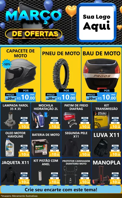 Modelo de Encarte para Encarte Grande com o tema Março de Ofertas para Moto peças