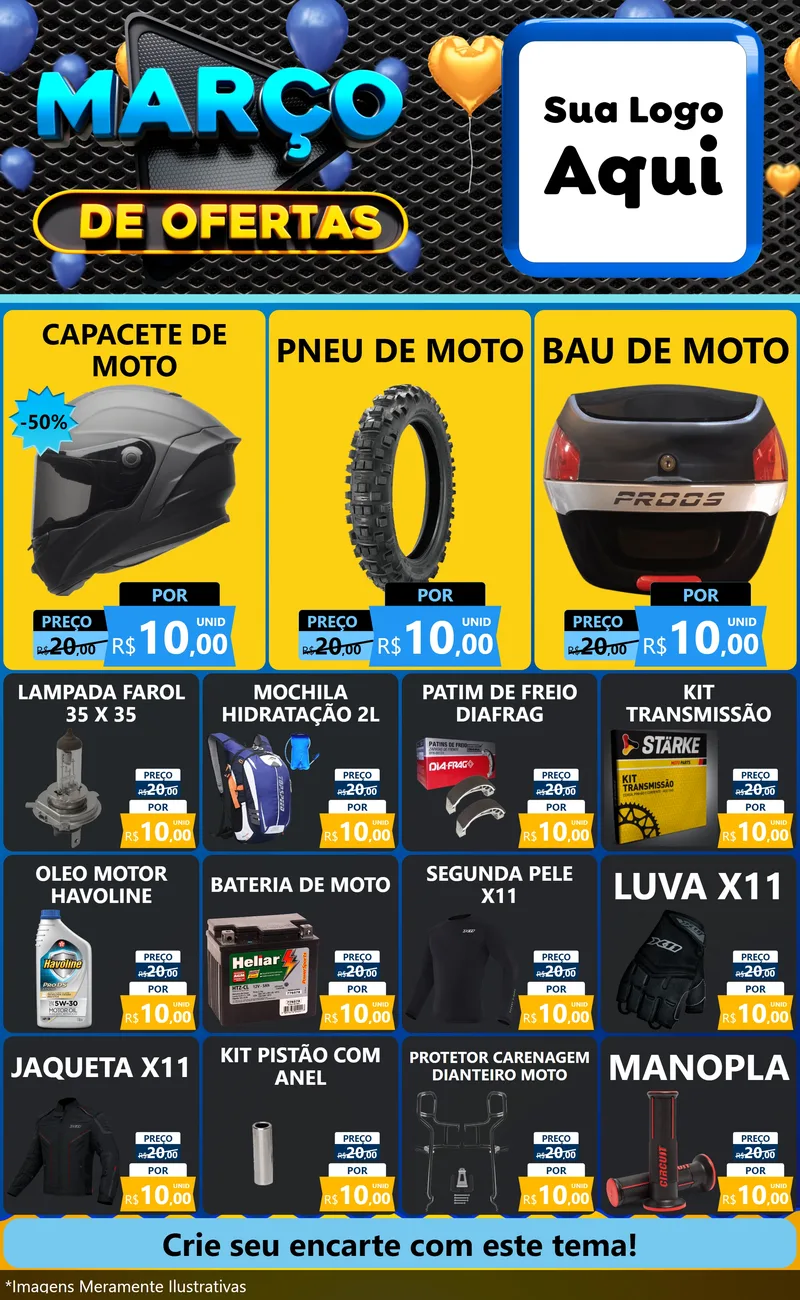 Modelo de Encarte para Encarte Grande com o tema Março de Ofertas para Moto peças