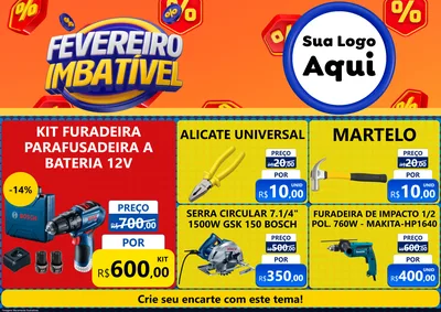 Modelo de Encarte para Encarte A4 Horizontal com o tema Fevereiro Imbatível para Maquinas e Ferramentas