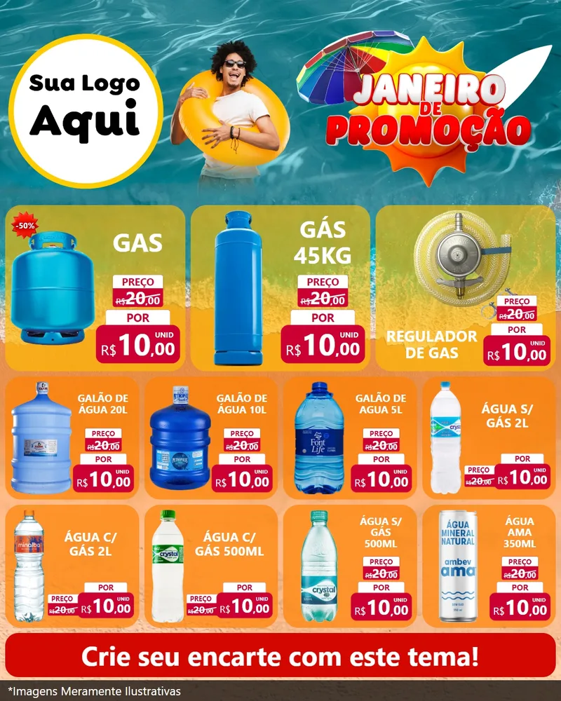Modelo de Rede Social para Feed Instagram com o tema Janeiro de Promoção para Água e gás