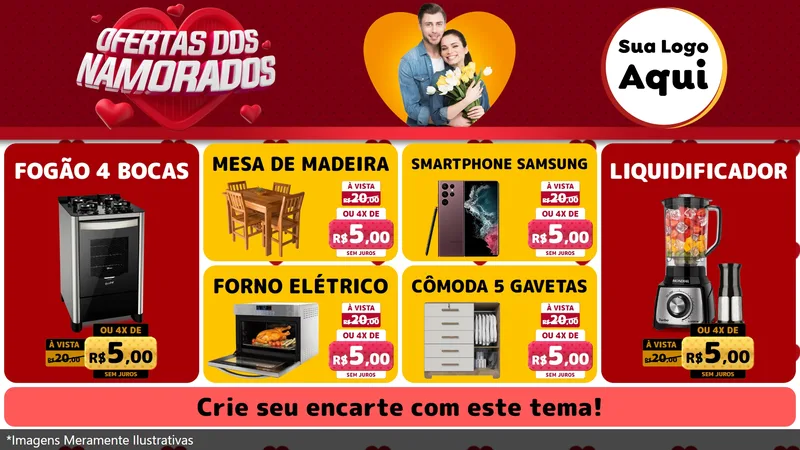Modelo de TV para TV Horizontal com o tema Ofertas Dos Namorados para Móveis e Eletro