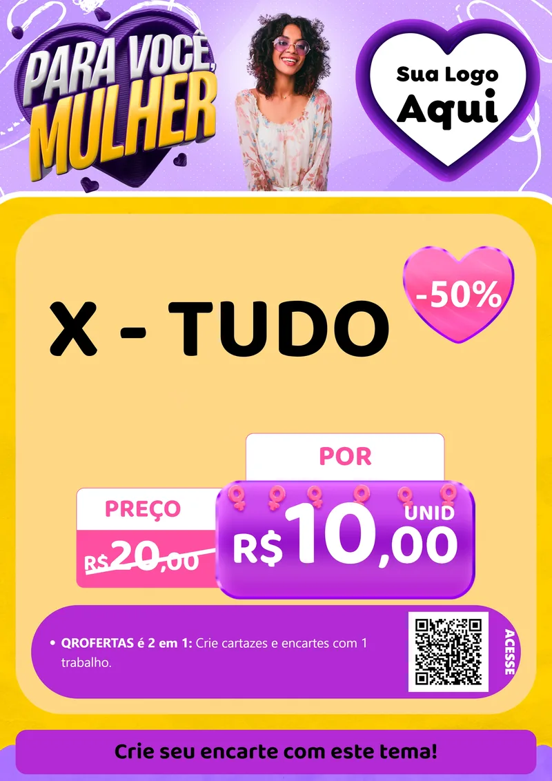 Modelo de Cartaz para Cartaz A4 Vertical com o tema Para Você, Mulher para Hamburgueria