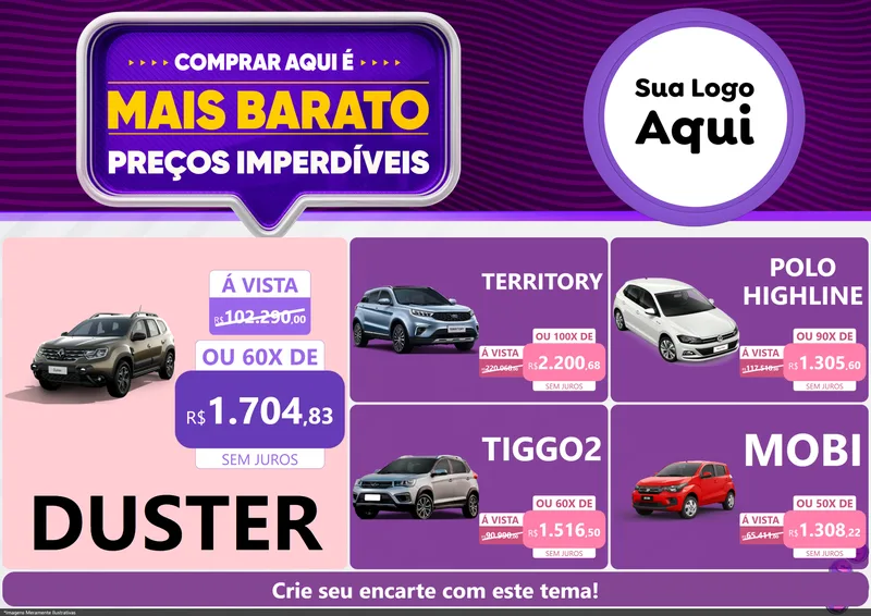 Modelo de Encarte para Encarte A4 Horizontal com o tema Mais Barato para Concessionaria de Carros